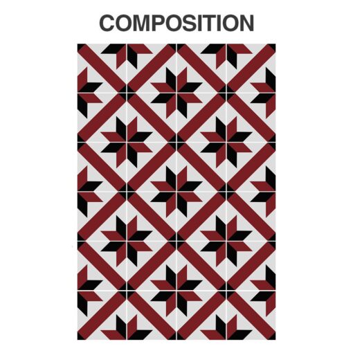 French Red and Black Traditional Tile Decals - Stairs