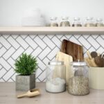 Kitchen Backsplash Decor - White Herringbone Pattern