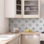 Kitchen Backsplash Decor - Grey Blue Flower Pattern