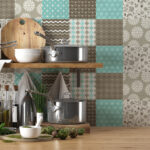 Brown Blue Patchwork Stickers (Pack of 36)