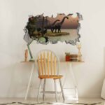 Brachiosaurus Dinosaur Sunset 3D Wall Decor