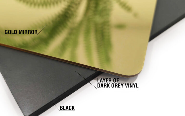 gold mirror and black pvc with dark grey vinyl
