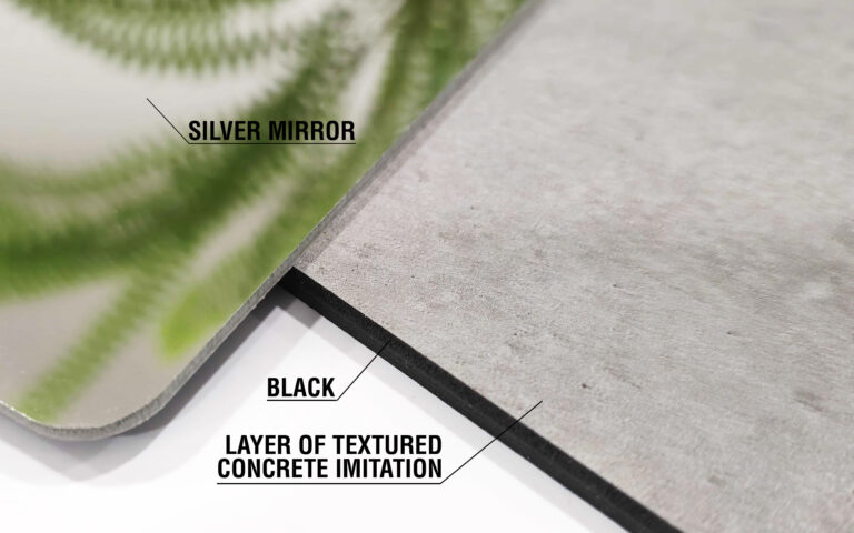 gold mirror and black pvc with concrete imitation vinyl