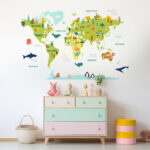 Colorful World Map Animals