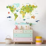 Colorful World Map Animals