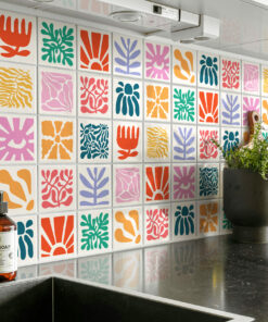 Coloured Matisse Inspired Tile Stickers (Pack of 24)
