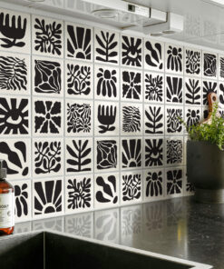 Black Matisse Inspired Tile Stickers (Pack of 24)
