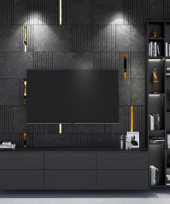 Alternative view of Dark Grey Marble Imitation and Gold Mirror Decorative Panels