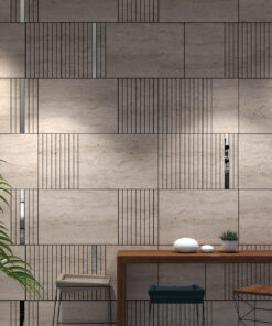 Travertine Imitation and Silver Mirror Decorative Panels