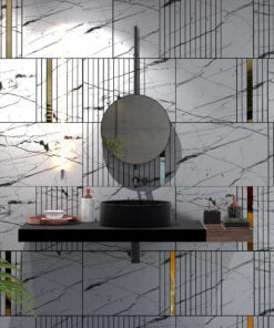Alternative view of White Marquina Marble Imitation and Gold Mirror Decorative Panels