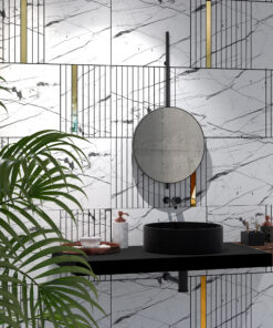 White Marquina Marble Imitation and Gold Mirror Decorative Panels