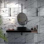 White Marquina Marble Imitation and Silver Mirror Decorative Panels