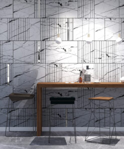 Alternative view of White Marquina Marble Imitation and Silver Mirror Decorative Panels