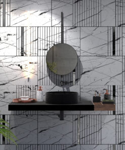 White Marquina Marble Imitation and Silver Mirror Decorative Panels