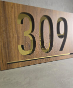 Alternative view of Dark Wood and Gold Mirror Acrylic Number Sign