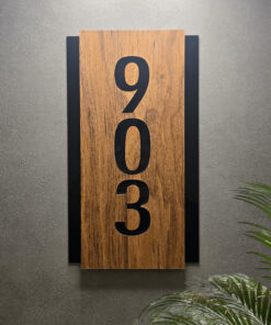 Alternative view of Dark Wood with Black Acrylic Vertical Number Sign