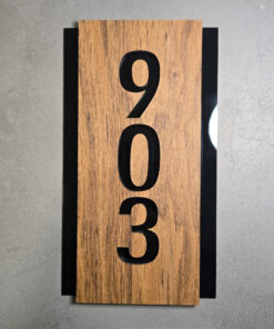 Dark Wood with Black Acrylic Vertical Number Sign