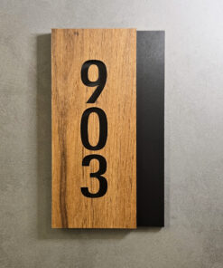 Alternative view of Dark Wood and Black Background Number Sign