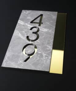 Alternative view of Gold and Etruscan Grey Stone Number Sign