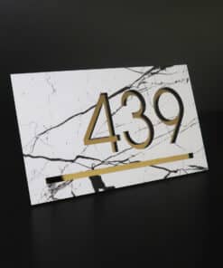White Arabesque and Gold Number Sign