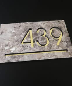 Alternative view of Lombarda Grigio and Gold Number Sign