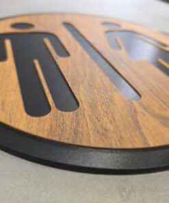 Alternative view of Round Dark Wood effect and Black Restroom Sign