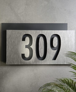 Brushed Silver and Black Number Sign